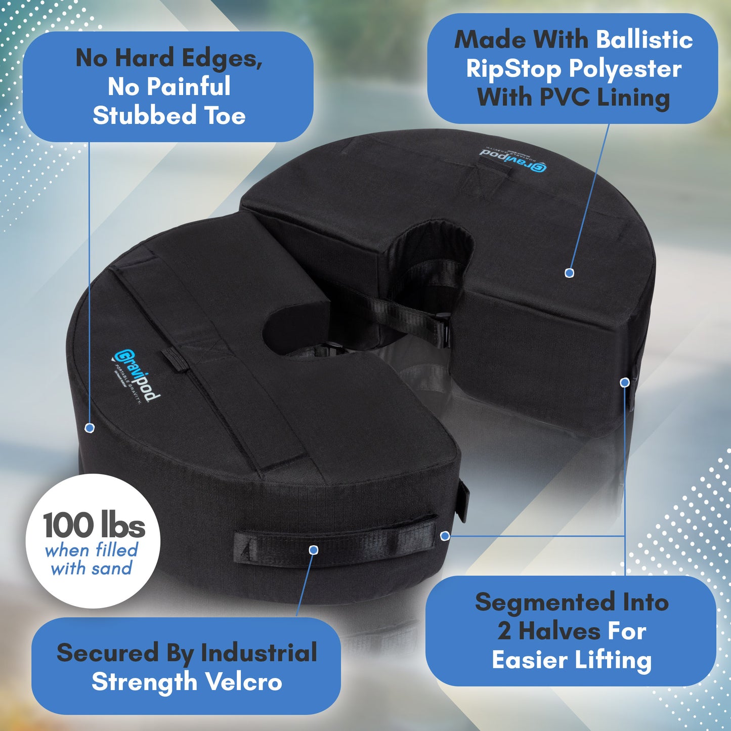 Gravipod DUO 2 Piece Design Detachable Umbrella Weight Base - 1 Pack