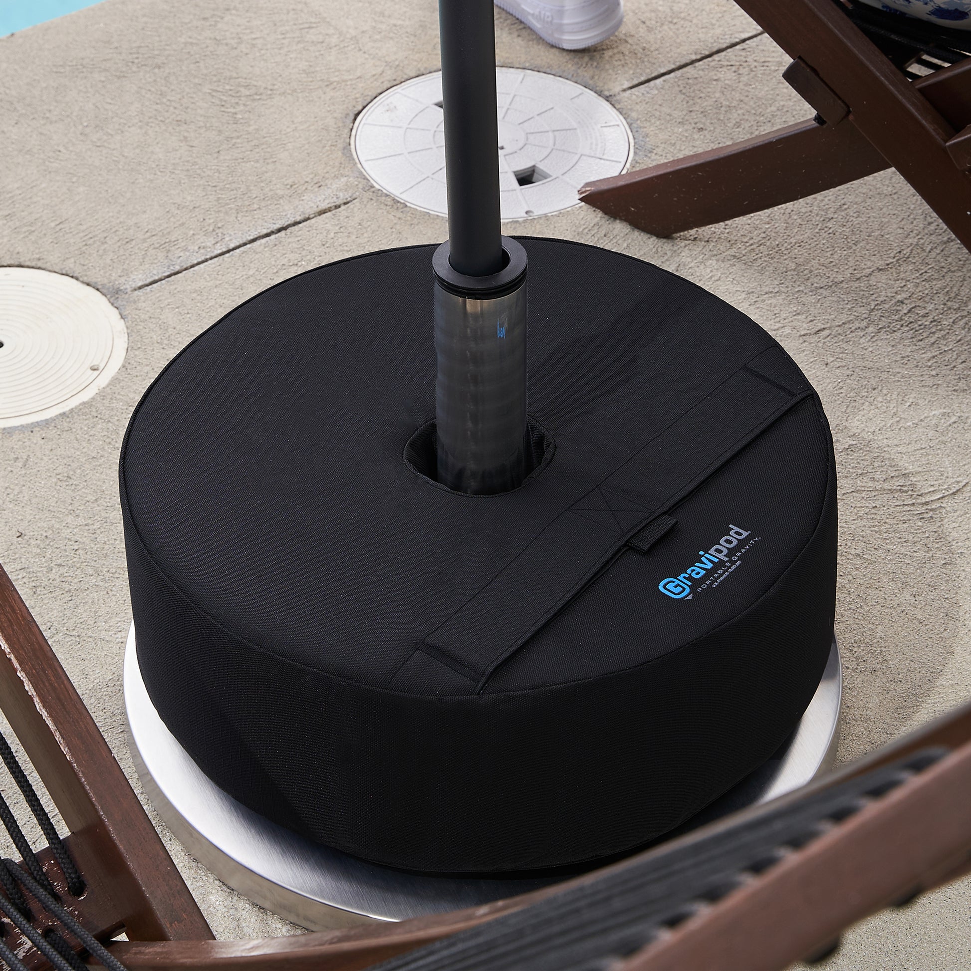 best weight for a patio umbrella Gravipod 18" Round Offset Patio Umbrella Base Weight Bag