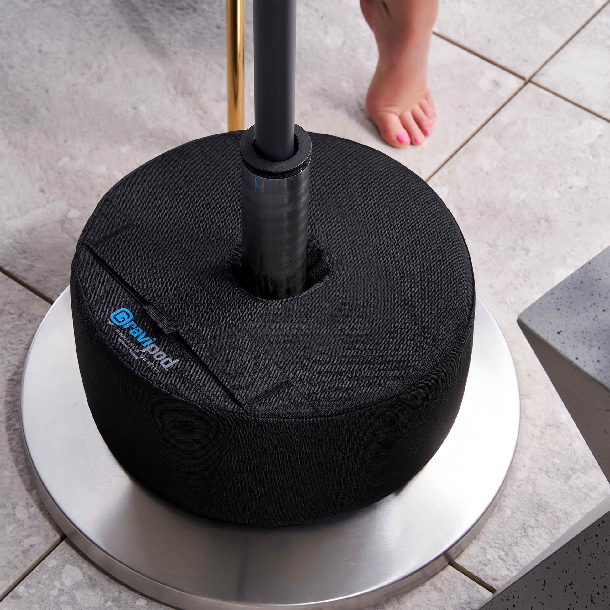 best weight for patio umbrella stand Gravipod 14" Round Umbrella Base Weight